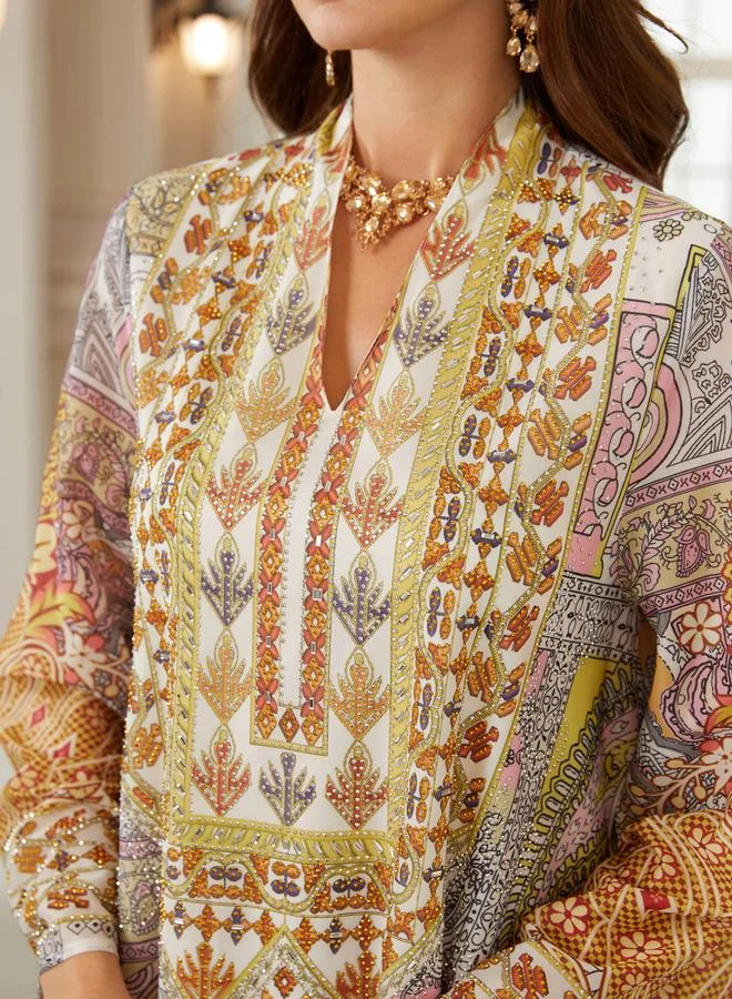 Take Two Women Printed V-Neck A-Line Jalabiya